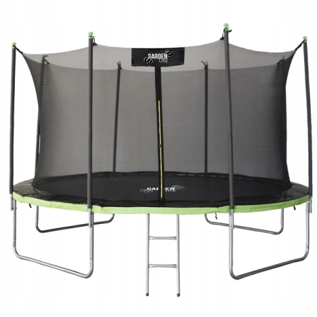 TRAMPOLINA OGRODOWA 12FT 374 CM Z DRABINKĄ SIATKĄ WEWNĘTRZNĄ ZIELONO-CZARNA
