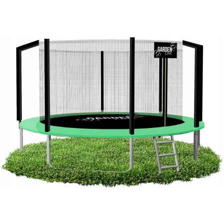 TRAMPOLINA OGRODOWA 12FT 374 CM Z DRABINKĄ SIATKĄ WEWNĘTRZNĄ ZIELONO-CZARNA