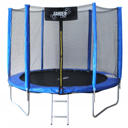 TRAMPOLINA 8FT 252 CM Z DRABINKĄ I SIATKĄ ZABEZPIECZAJĄCĄ NIEBIESKO-CZARNA