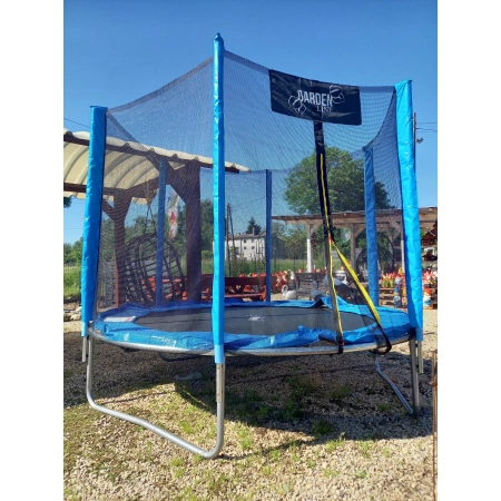 TRAMPOLINA 8FT 252 CM Z DRABINKĄ I SIATKĄ ZABEZPIECZAJĄCĄ NIEBIESKO-CZARNA