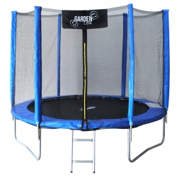 TRAMPOLINA 10FT 312 CM Z DRABINKĄ I SIATKĄ ZABEZPIECZAJĄCĄ NIEBIESKO-CZARNA