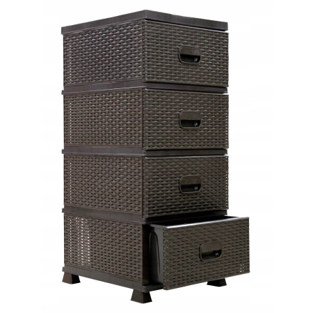 KOMODA PLASTIKOWA Z 4 SZUFLADAMI BRĄZOWA 38 x 45 x 90 cm RATTAN