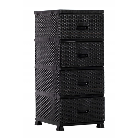 KOMODA PLASTIKOWA Z 4 SZUFLADAMI CZARNA 38 x 45 x 90 cm RATTAN BLACK
