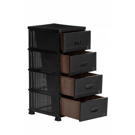 KOMODA PLASTIKOWA Z 4 SZUFLADAMI CZARNA 38 x 45 x 90 cm RATTAN BLACK