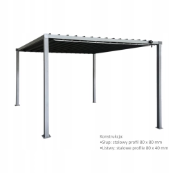PERGOLA ALTANA OGRODOWA TARASOWA ZE STALOWYM DACHEM 3 x 3 x 2,2 M SZARA