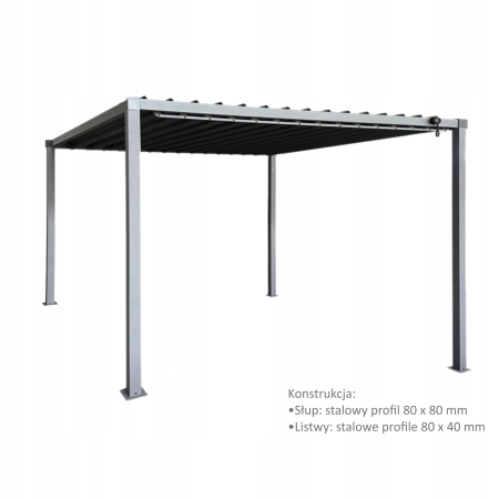 PERGOLA ALTANA OGRODOWA TARASOWA ZE STALOWYM DACHEM 3 x 3 x 2,2 M SZARA